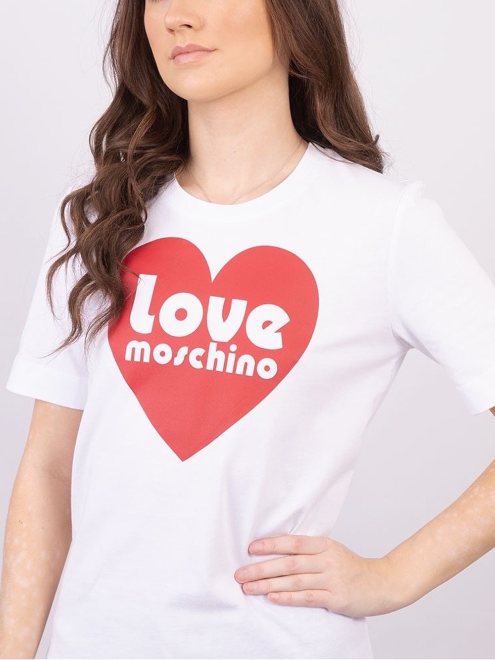 Moschino White Tee with Red Heart Logo